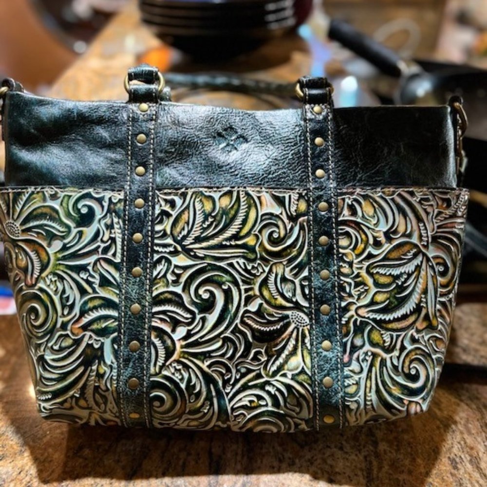 NWOT Patricia Nash Talloria Leather Turquoise Multi Tote Bag Handbag